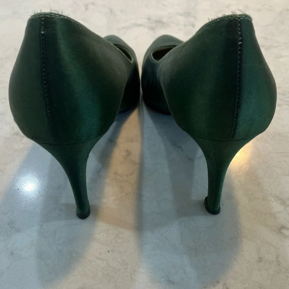 Vintage Yves Saint Laurent Forest/Hunter Green Silk Satin Pumps Sz 6.5‎ N- EUC - Picture 6 of 11